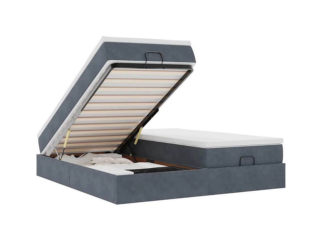 Cadre de lit ottoman avec matelas gris foncé 200x200 cm velours