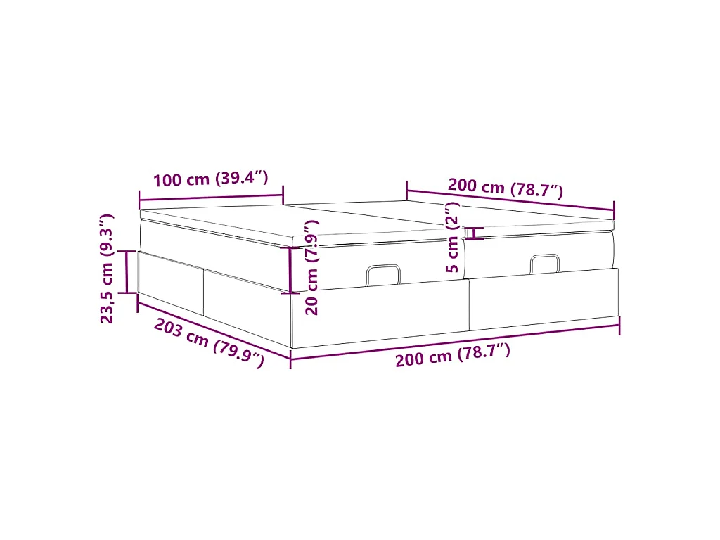 Struttura Letto Pouf con Materassi 200x200 cm Velluto