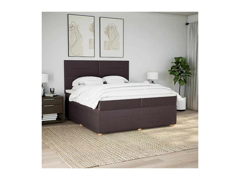 Giroletto a Molle con Materasso Marrone Scuro 200x200cm Tessuto