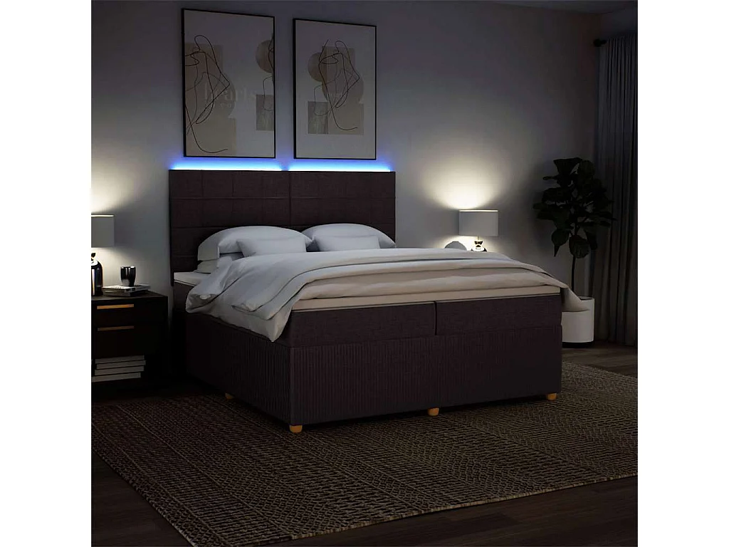 Cama box spring con colchón tela marrón oscuro 200x200 cm