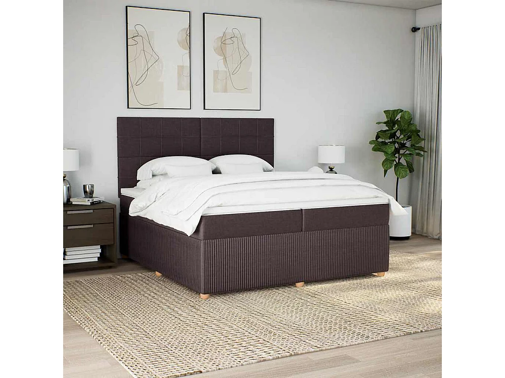 Cama box spring con colchón tela marrón oscuro 200x200 cm