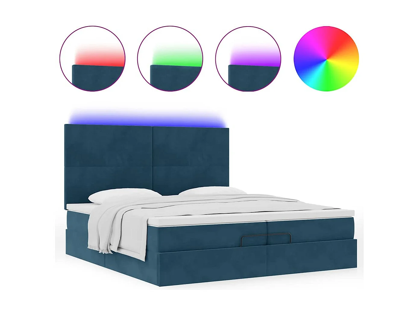 Bed poef met matrassen en leds 200x200 cm fluweel donkerblauw