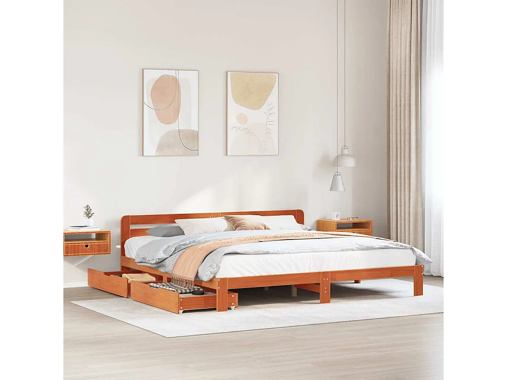 Bedframe zonder matras massief grenenhout wasbruin 200x200 cm