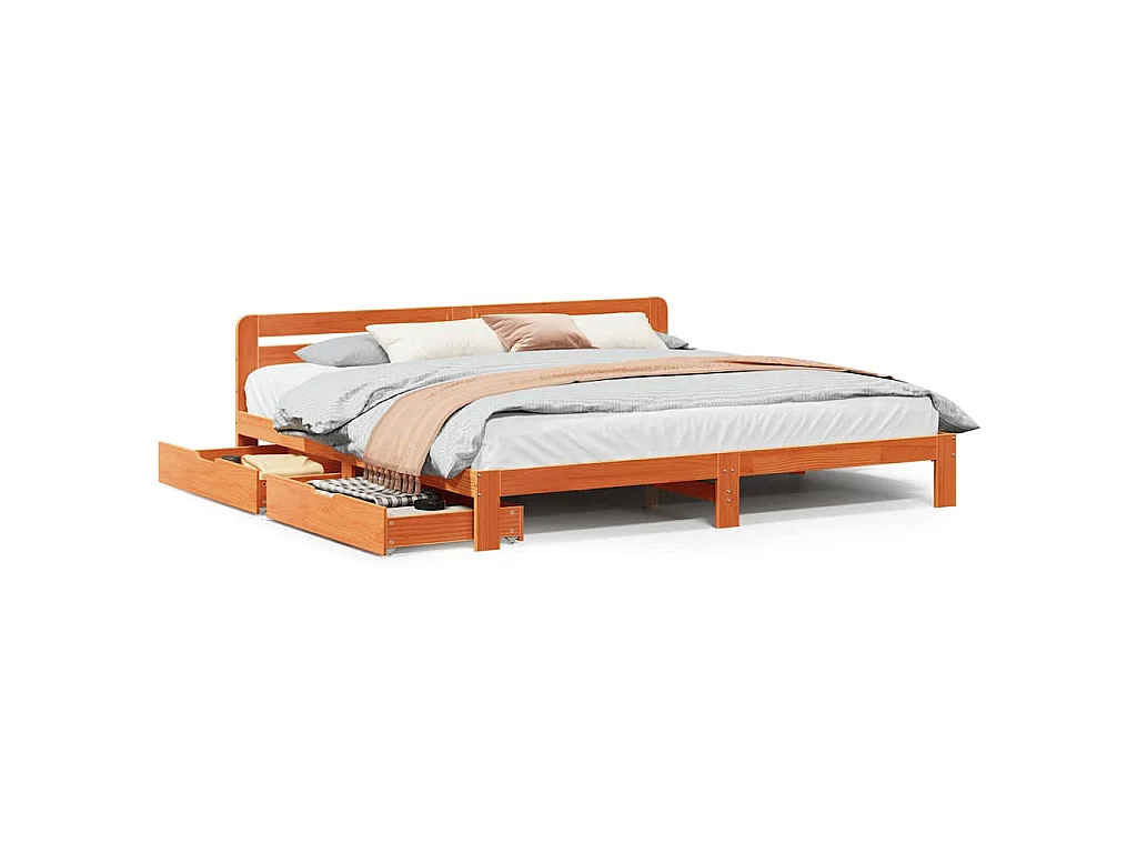 Cadre de lit sans matelas cire marron 200x200cm bois pin massif