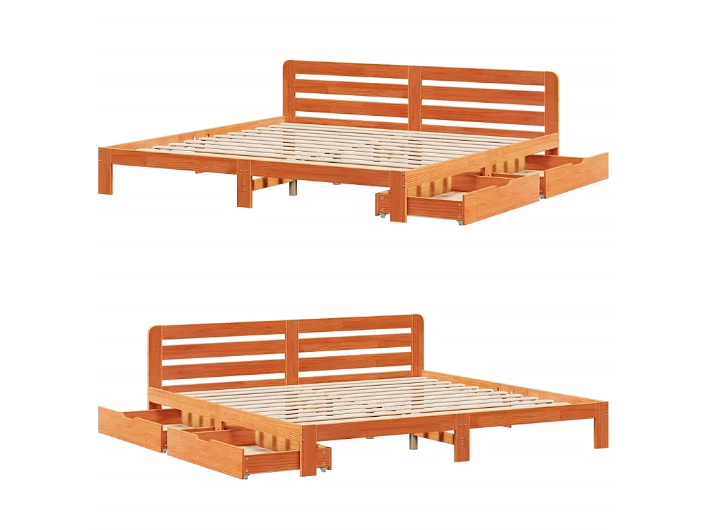 Cadre de lit sans matelas cire marron 200x200cm bois pin massif
