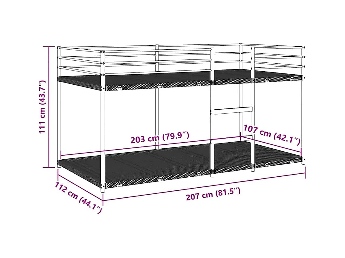 Lit superposé sans matelas noir 107x203 cm acier