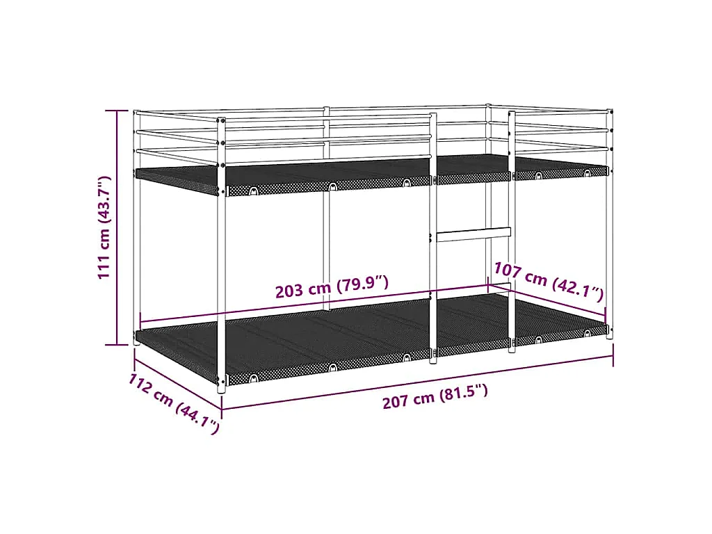 Lit superposé sans matelas noir 107x203 cm acier