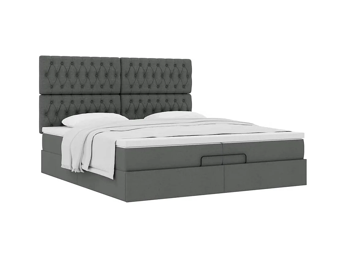 Cadre de lit ottoman avec matelas gris foncé 200x200cm tissu