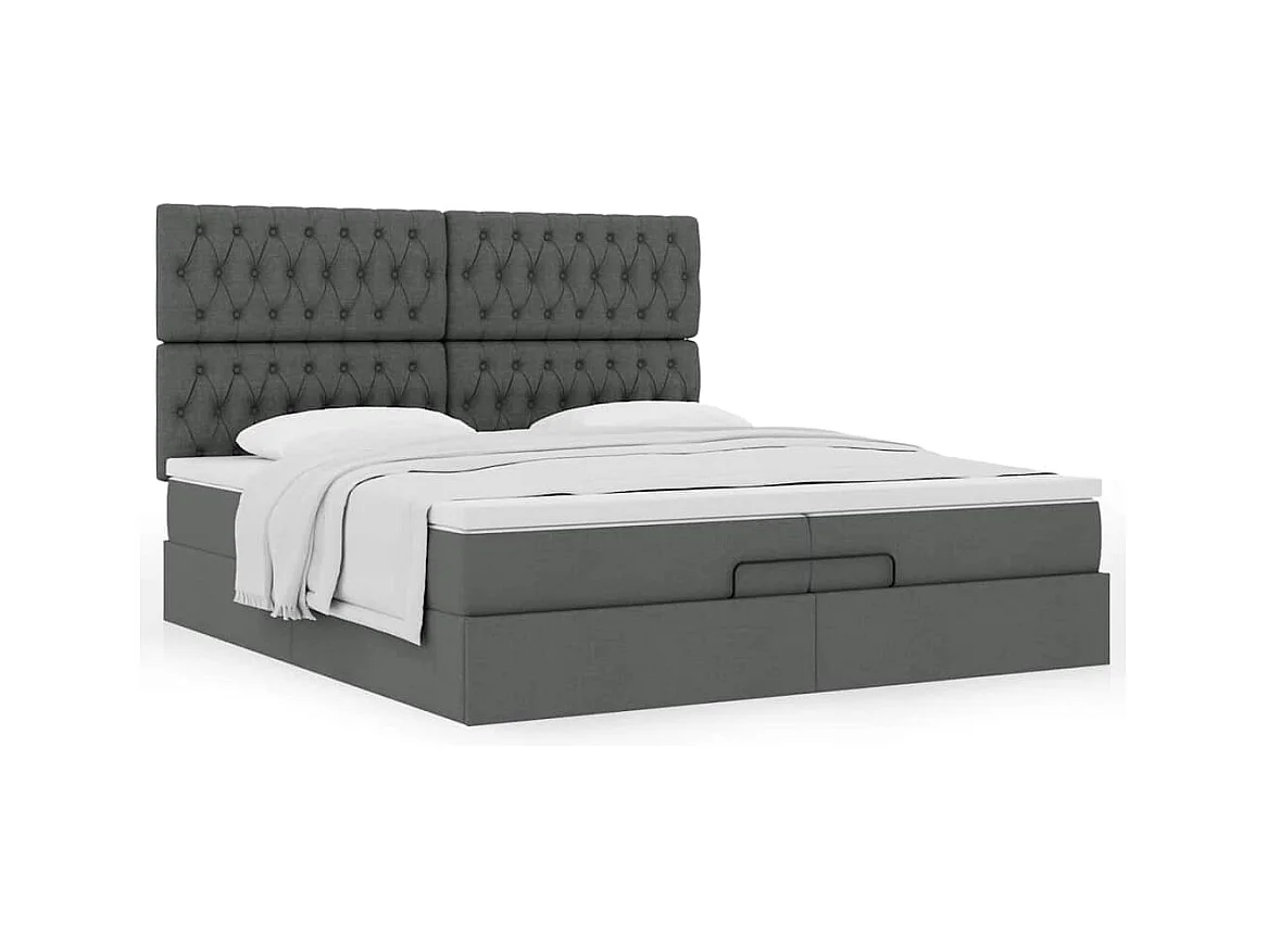 Cadre de lit ottoman avec matelas gris foncé 200x200cm tissu