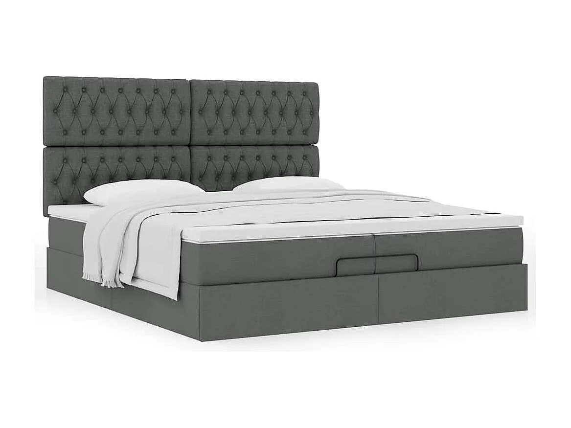 Cadre de lit ottoman avec matelas gris foncé 200x200cm tissu