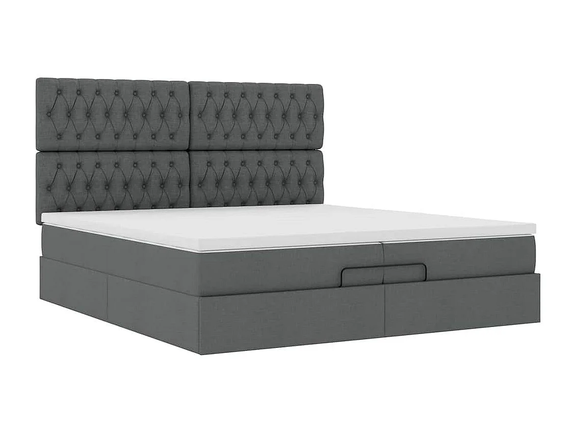 Cadre de lit ottoman avec matelas gris foncé 200x200cm tissu