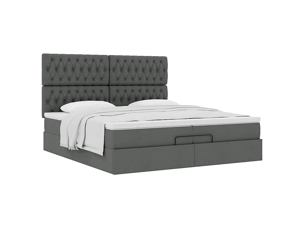 Cadre de lit ottoman avec matelas gris foncé 200x200cm tissu