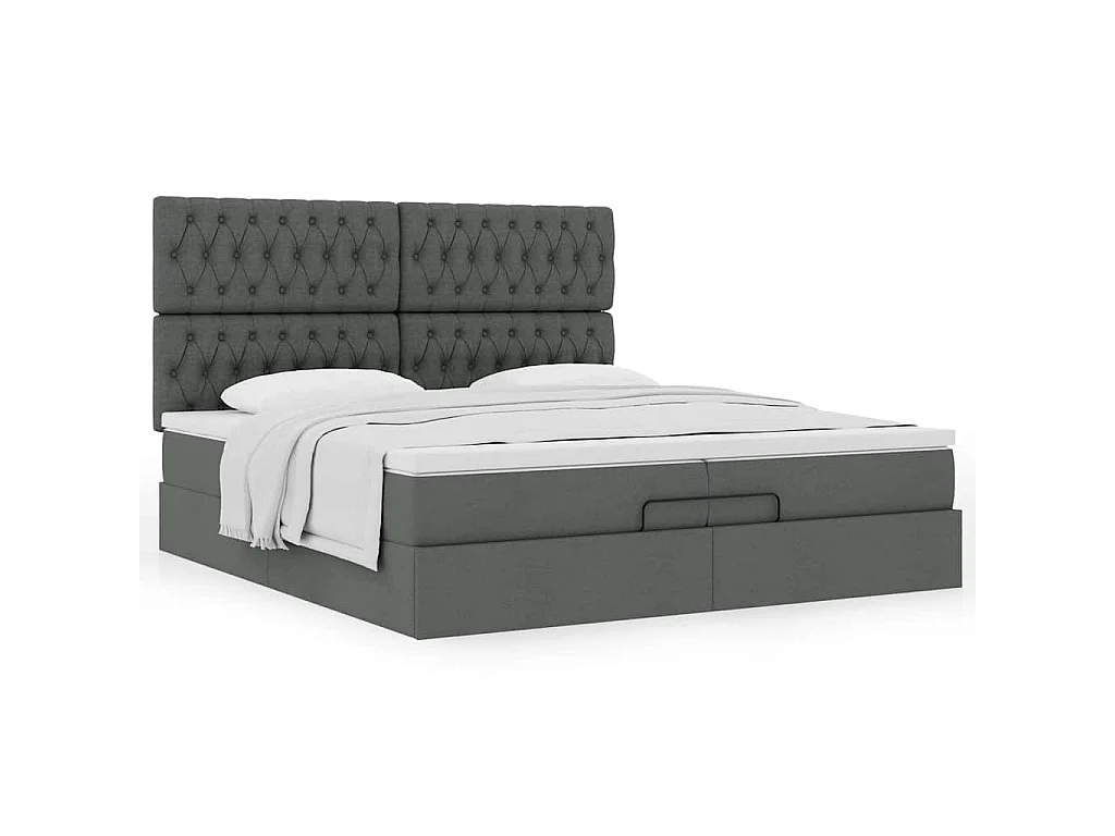 Cadre de lit ottoman avec matelas gris foncé 200x200cm tissu