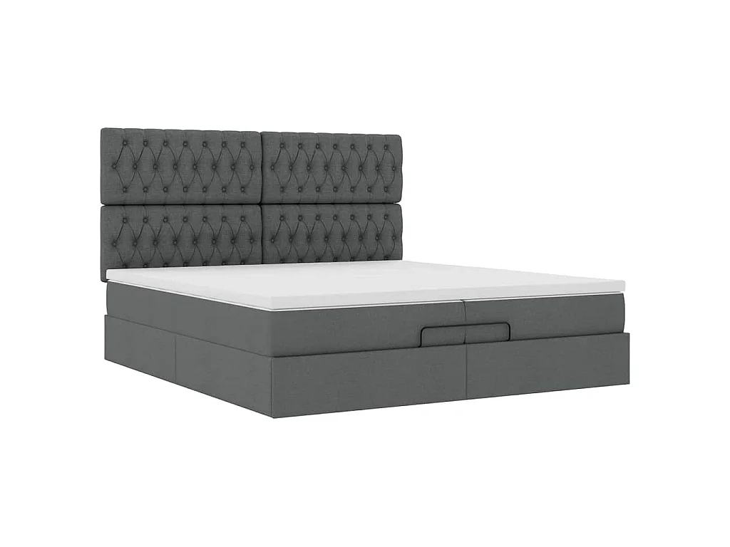 Cadre de lit ottoman avec matelas gris foncé 200x200cm tissu
