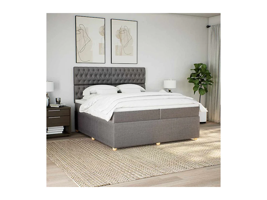 Sommier à lattes de lit avec matelas Taupe 200x200 cm Tissu