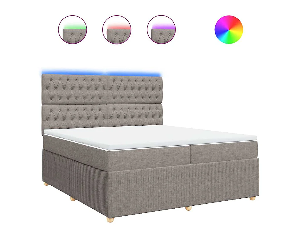 Cama box spring con colchón tela gris taupe 200x200 cm