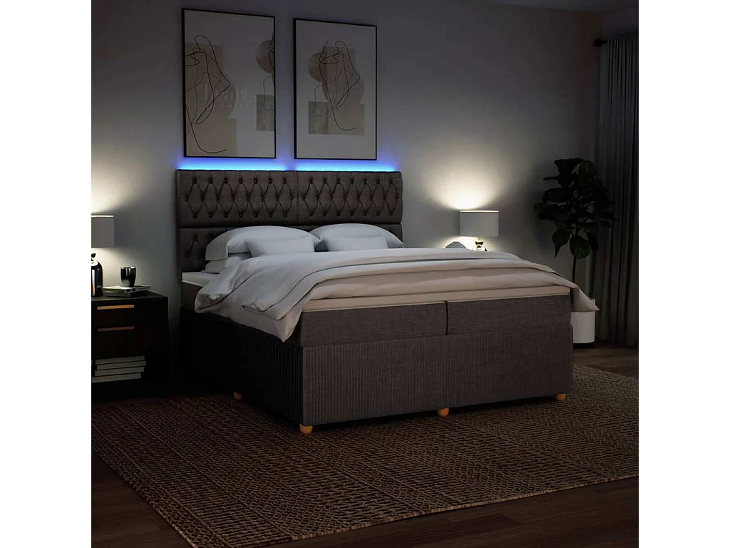Cama box spring con colchón tela gris taupe 200x200 cm