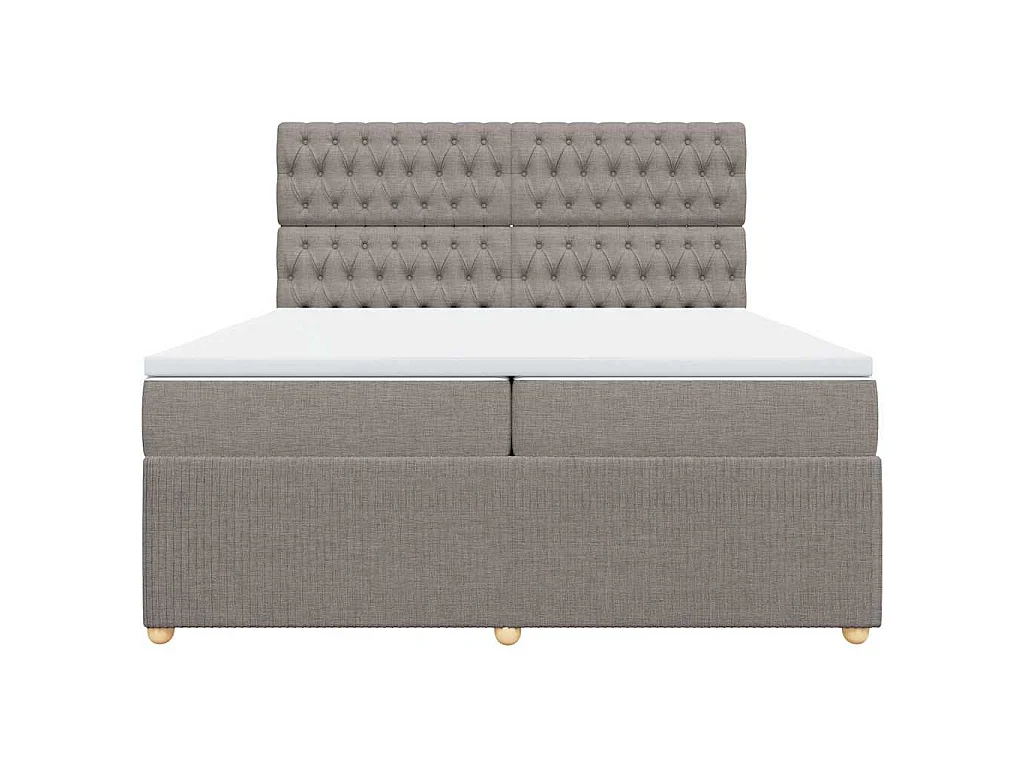 Cama box spring con colchón tela gris taupe 200x200 cm