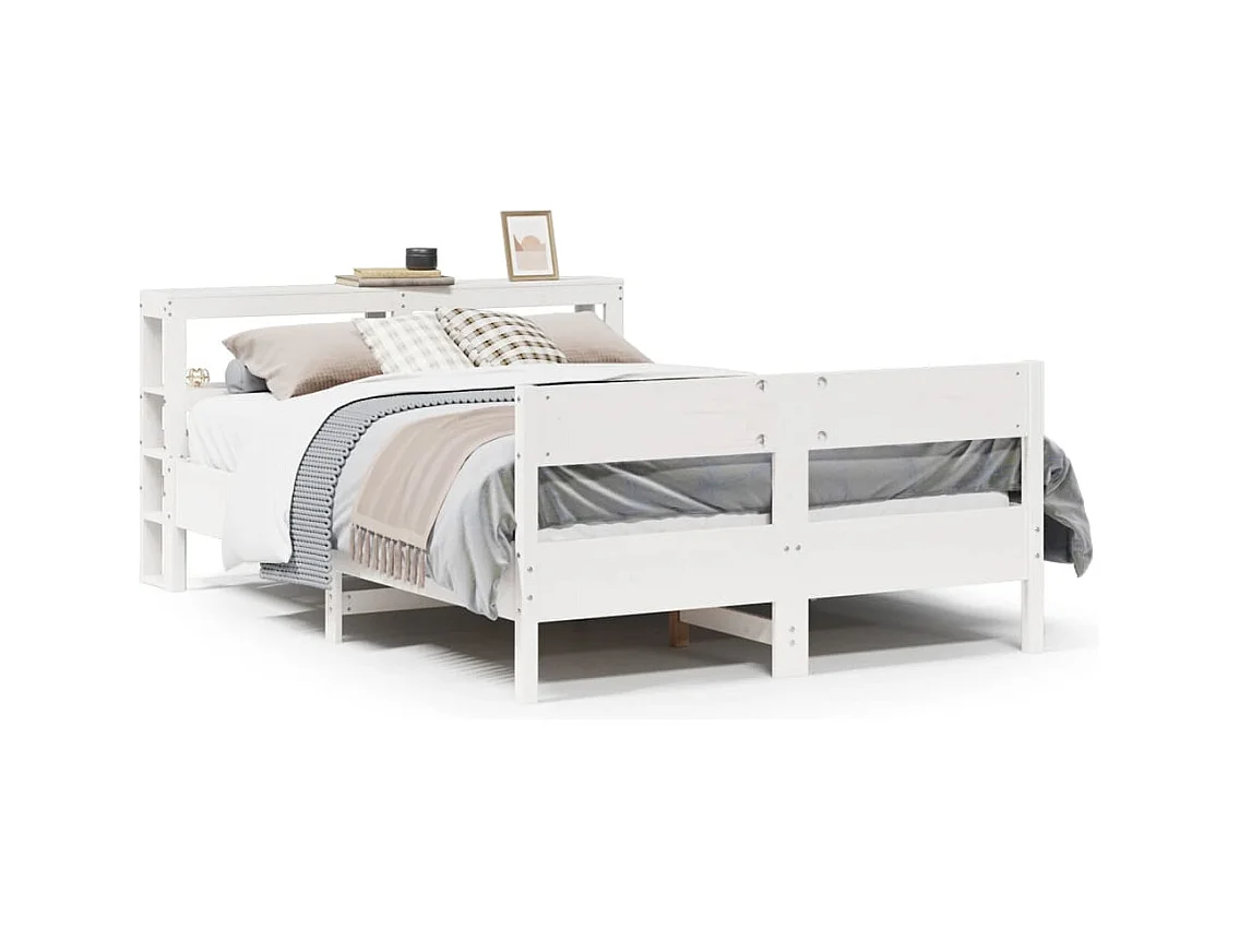 Cama sem colchão 150x200 cm madeira de pinho maciça branco