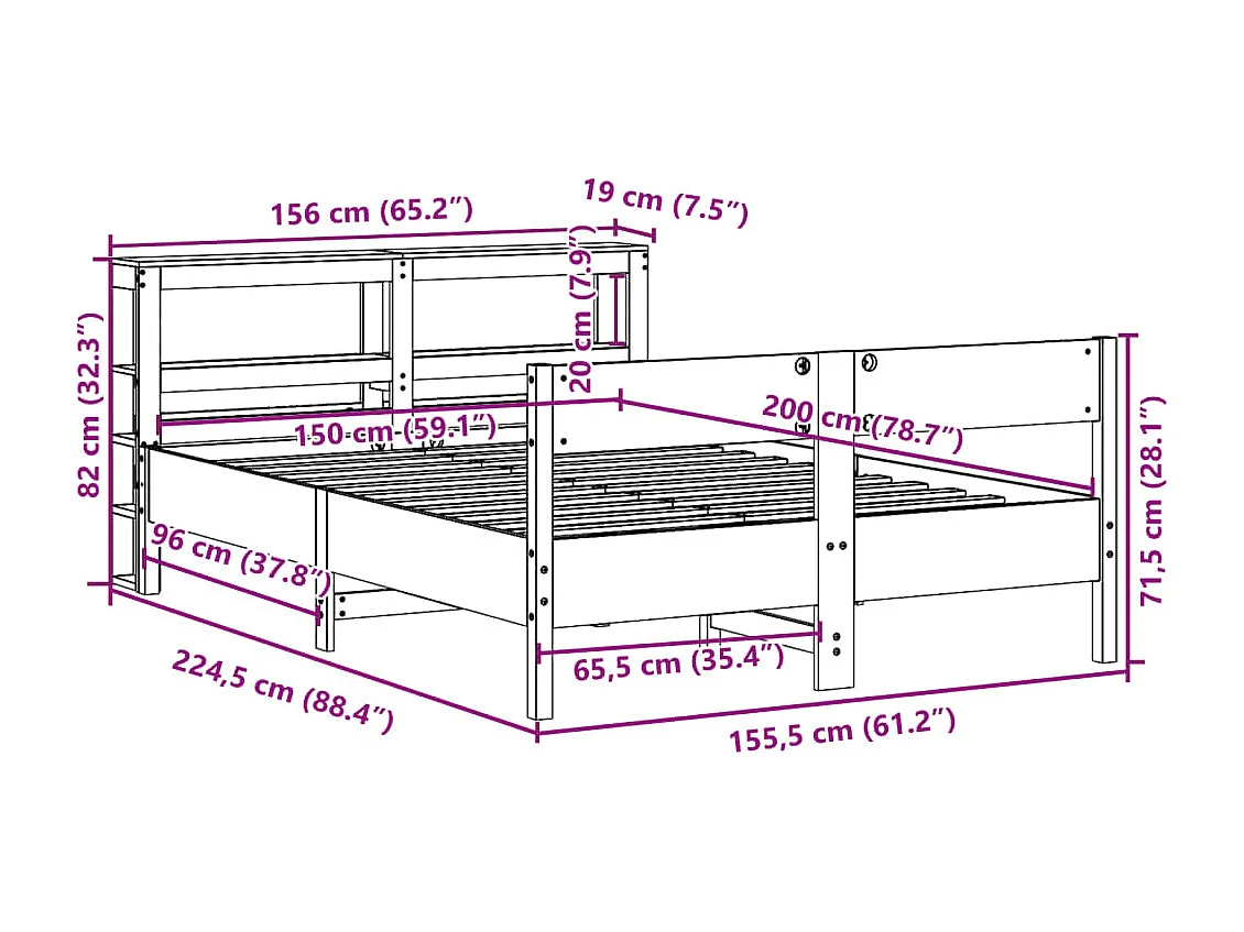 Letto senza Materasso Bianco 150x200 cm Legno Massello di Pino