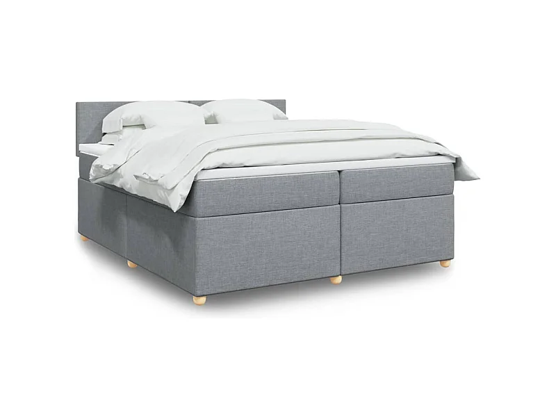 Cama box spring con colchón tela gris claro 200x200 cm