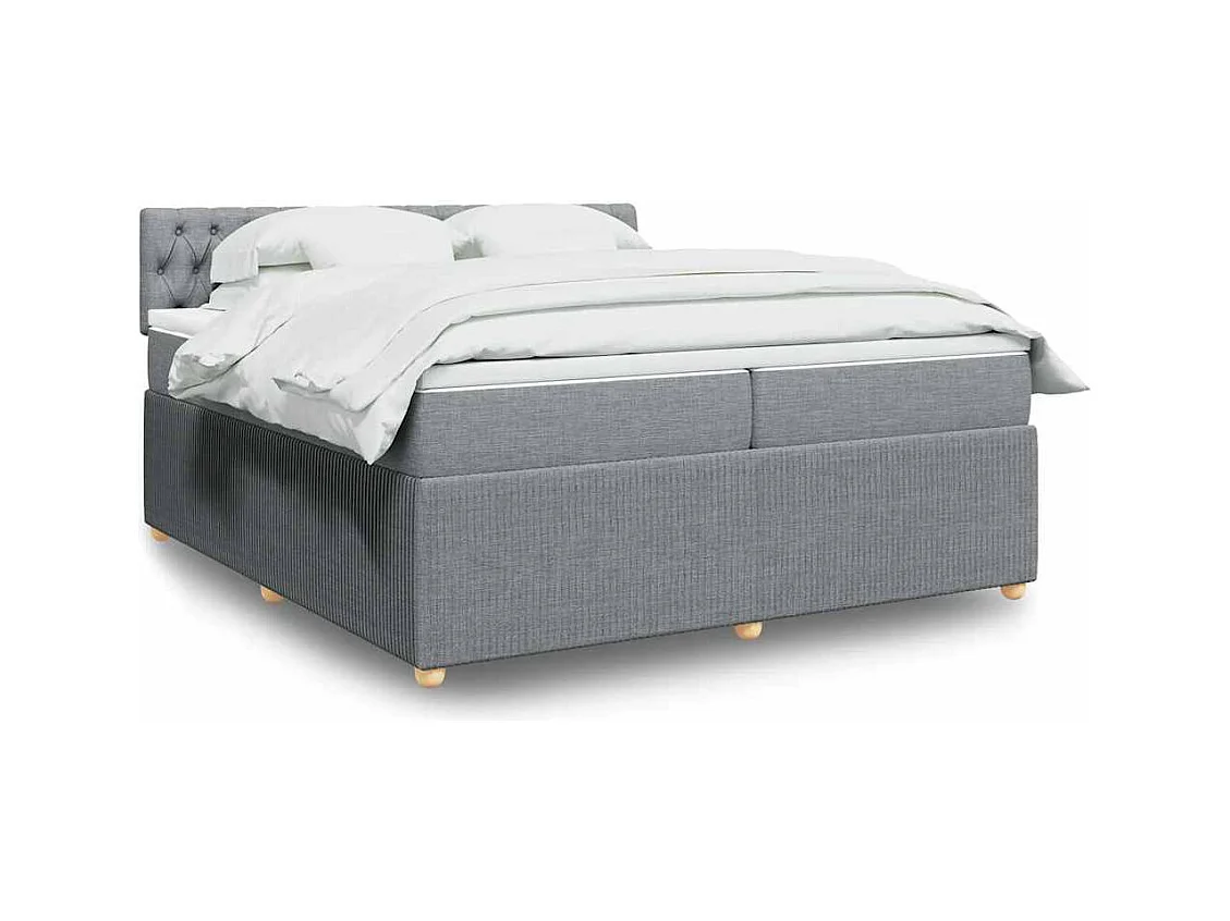 Cama com molas/colchão 200x200 cm tecido cinza-claro