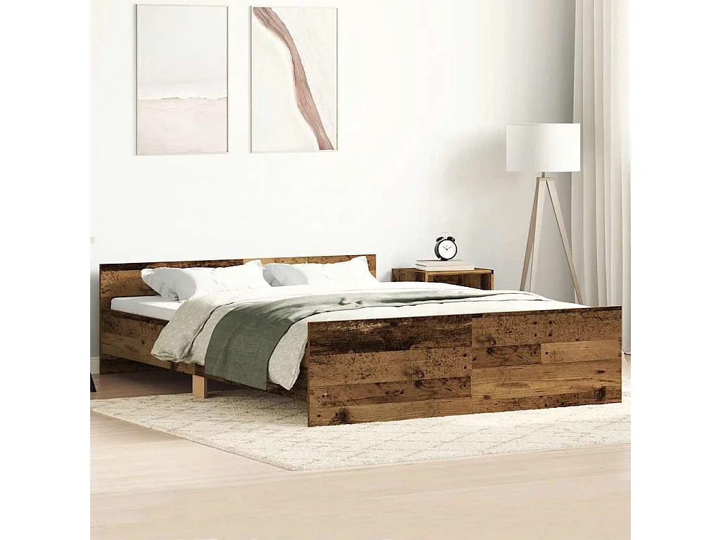 Cadre de lit sans matelas vieux bois 150x200 cm bois ingénierie