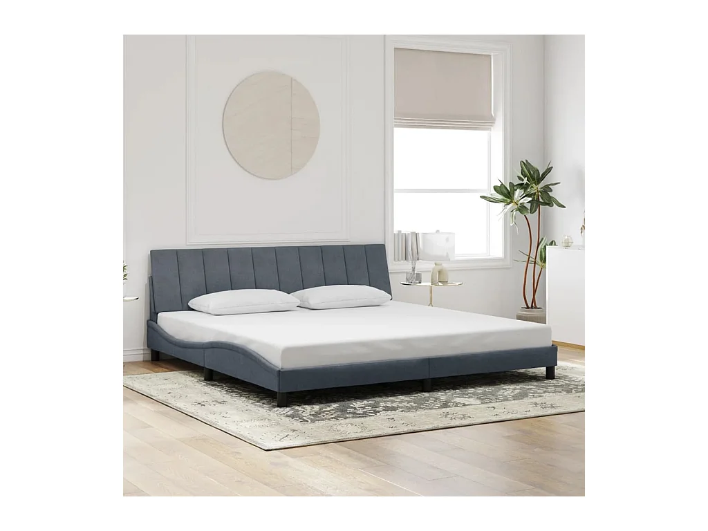 Cadre de lit avec LED sans matelas Hanko gris foncé 200x200 cm velours