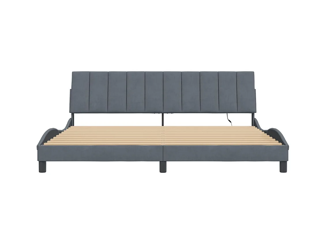 Cadre de lit avec LED sans matelas Hanko gris foncé 200x200 cm velours