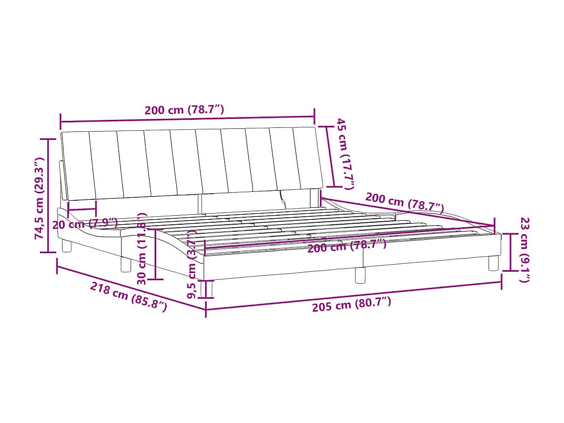 Bedframe met LED zonder matras "Hanko"  fluweel donkergrijs 200x200 cm