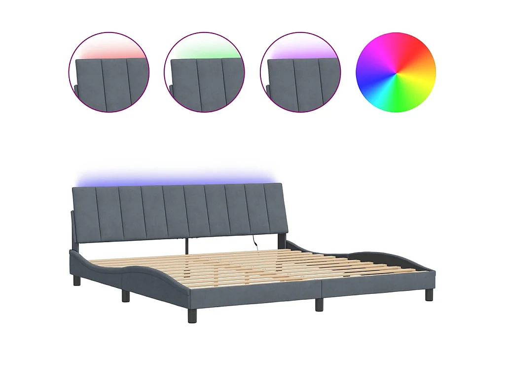 Bedframe met LED zonder matras "Hanko"  fluweel donkergrijs 200x200 cm