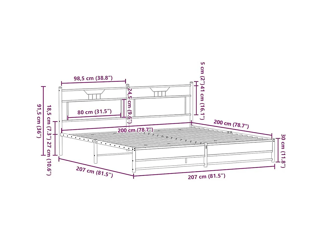 Cadre de lit en métal sans matelas chêne fumé 200x200 cm