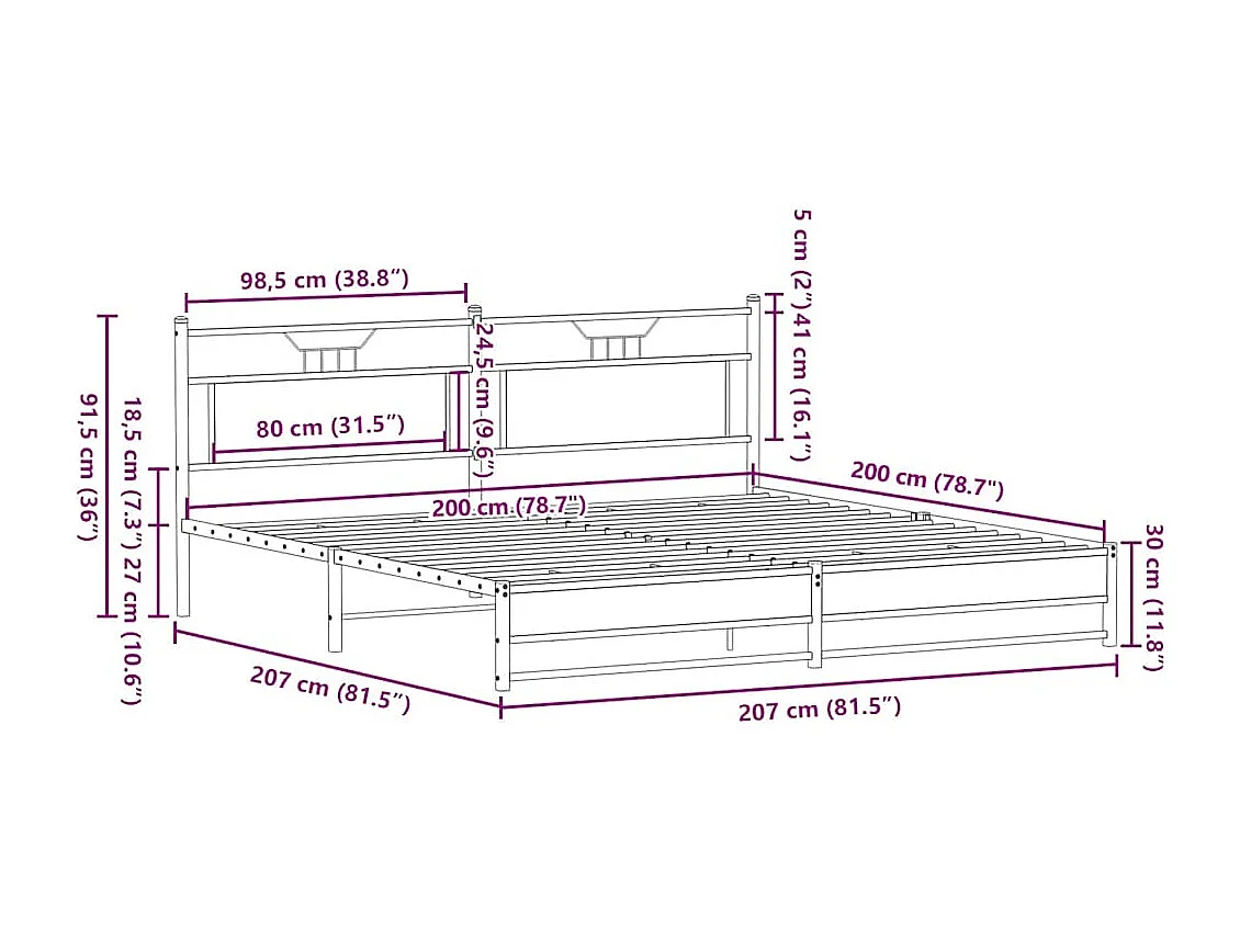 Giroletto senza Materaso in Metallo Rovere Fumo 200x200 cm