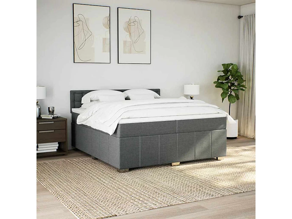 Cama com molas/colchão 200x200 cm tecido cinzento-escuro