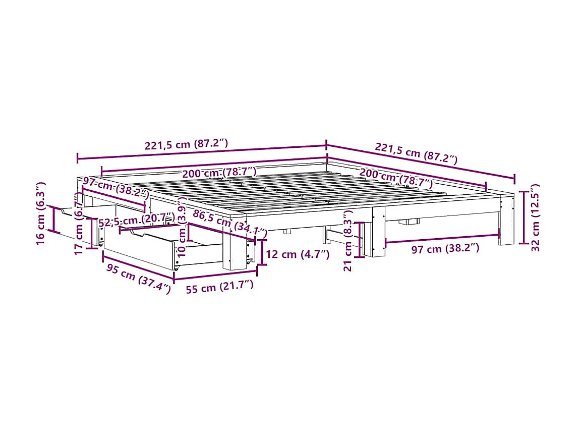 Massivholzbett ohne Matratze 200x200 cm Kiefer