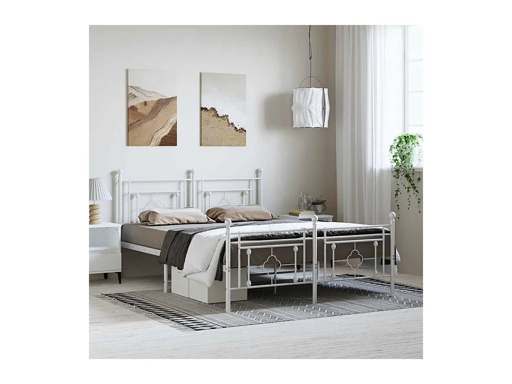 Bettgestell mit Kopf- und Fußteil Metall Weiß 193x203 cm