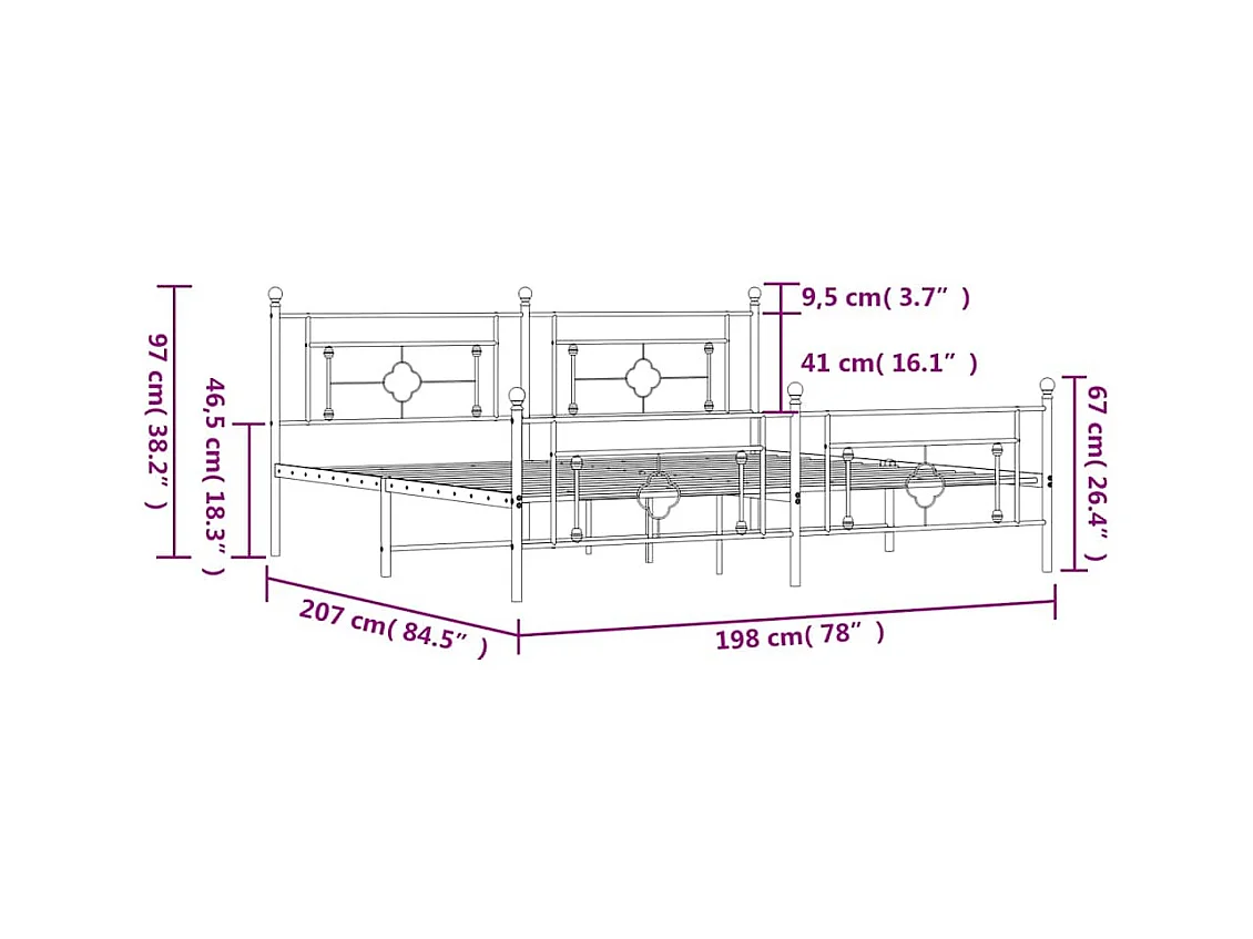 Bettgestell mit Kopf- und Fußteil Metall Weiß 193x203 cm