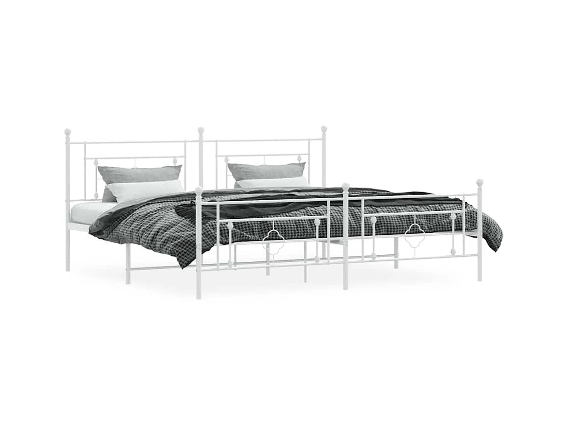 Cadre de lit métal sans matelas et pied de lit blanc 193x203 cm