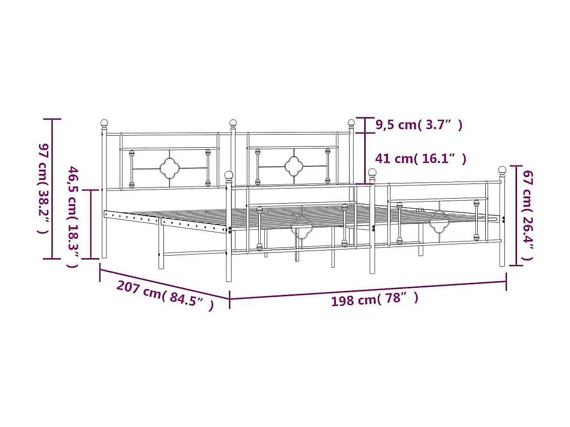 Bedframe met hoofd- en voeteneinde metaal wit 193x203 cm