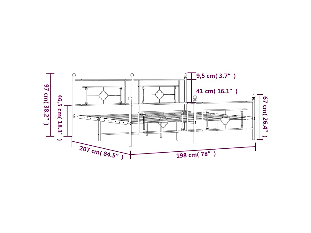 Bedframe met hoofd- en voeteneinde metaal wit 193x203 cm