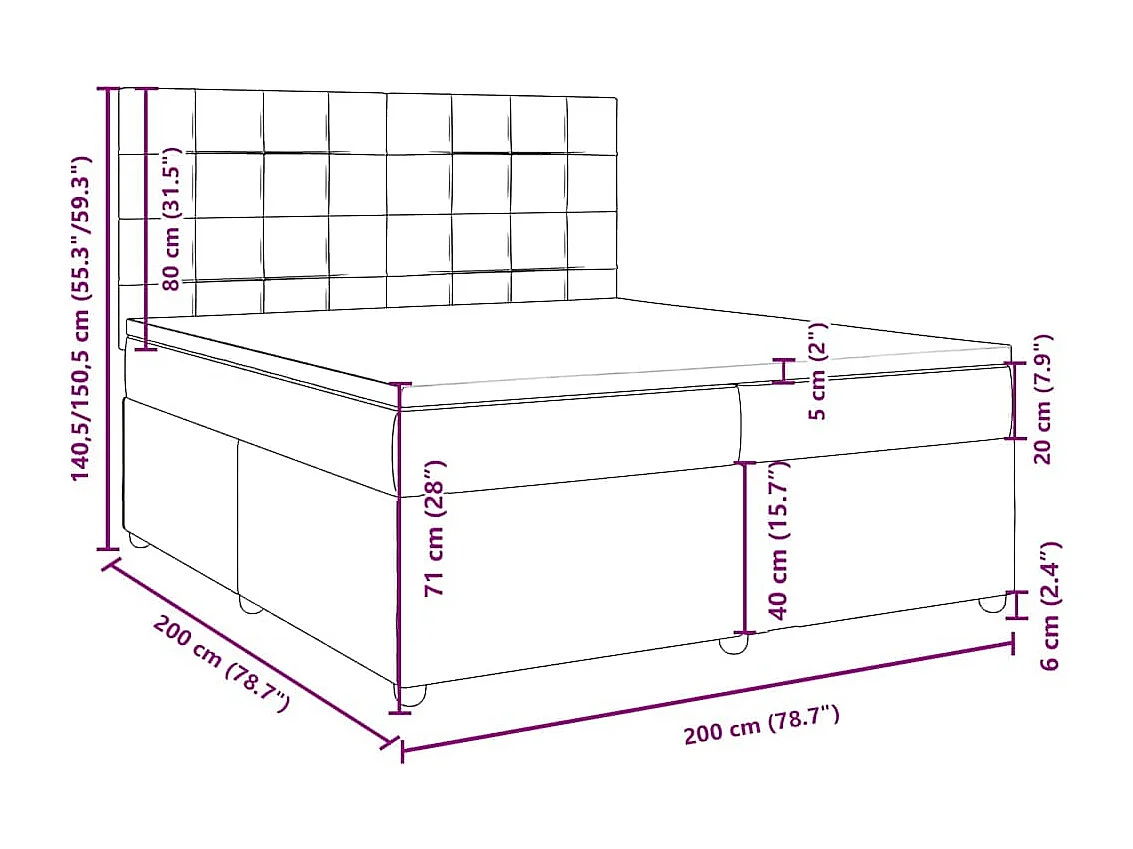 Cama com molas/colchão 200x200 cm tecido castanho-acinzentado