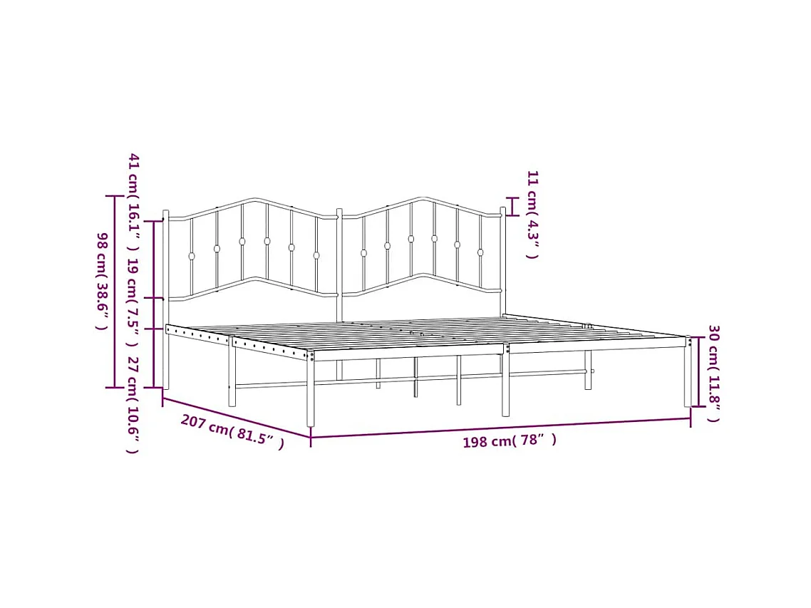 Cadre de lit métal sans matelas et tête de lit blanc 193x203 cm
