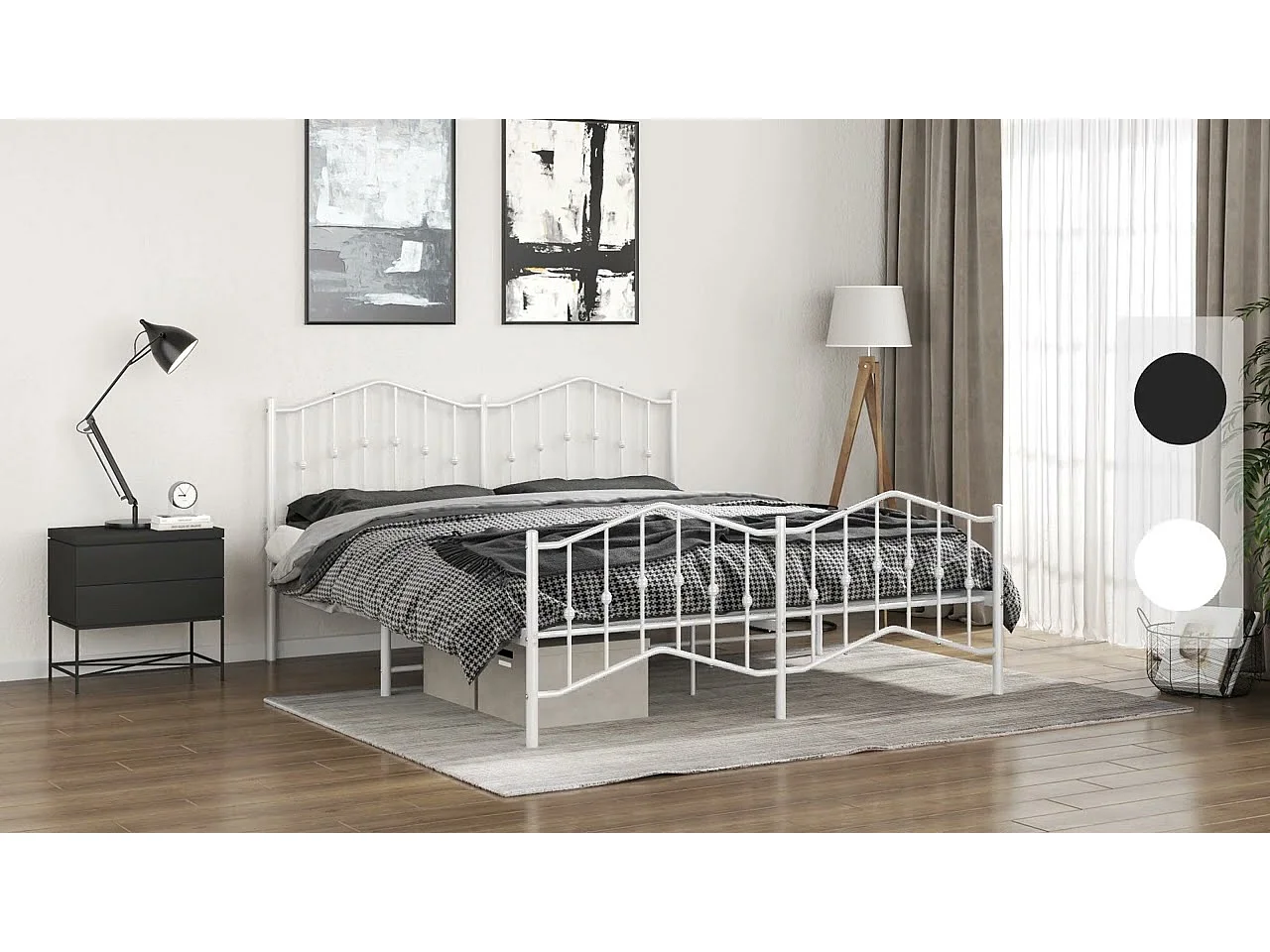 Cadre de lit métal sans matelas et tête de lit blanc 193x203 cm