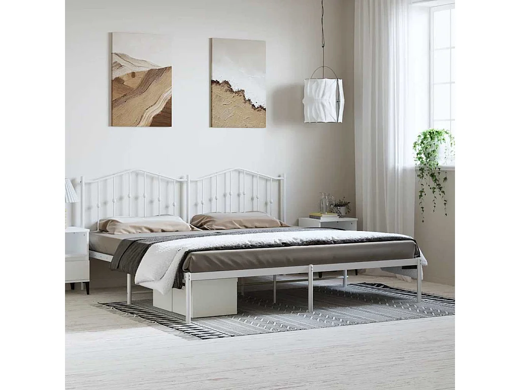 Bettgestell mit Kopfteil Metall Weiß 193x203 cm