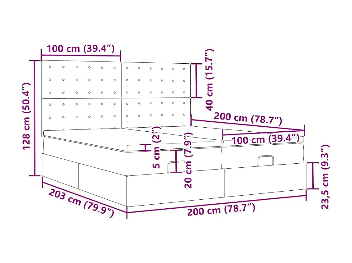 Cadre de lit ottoman avec matelas rose 200x200 cm velours