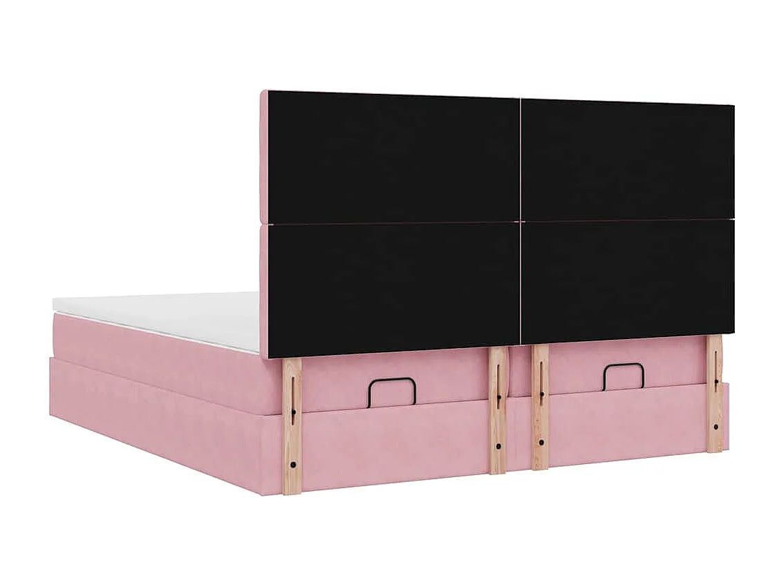 Cadre de lit ottoman avec matelas rose 200x200 cm velours