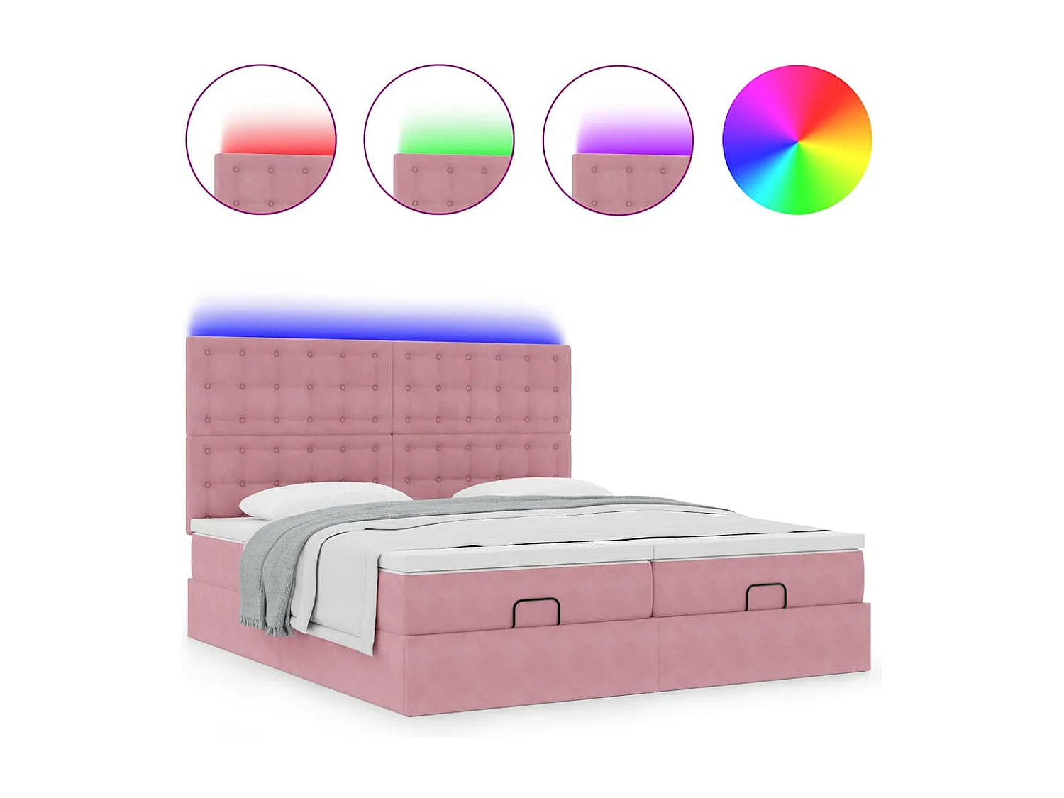 Ottoman bed met matrassen en LED's 200x200cm fluweel roze