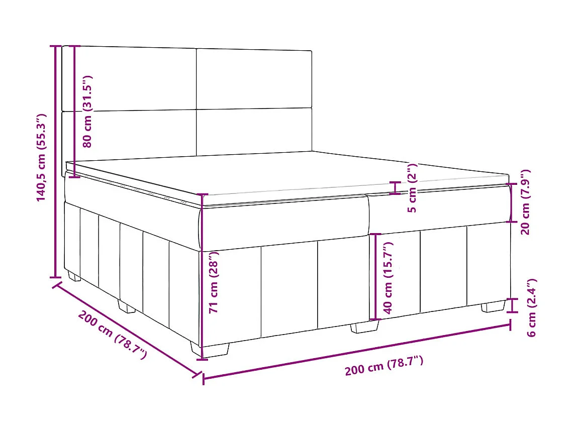 Boxspringbett mit Matratze Dunkelgrau 200x200 cm Stoff