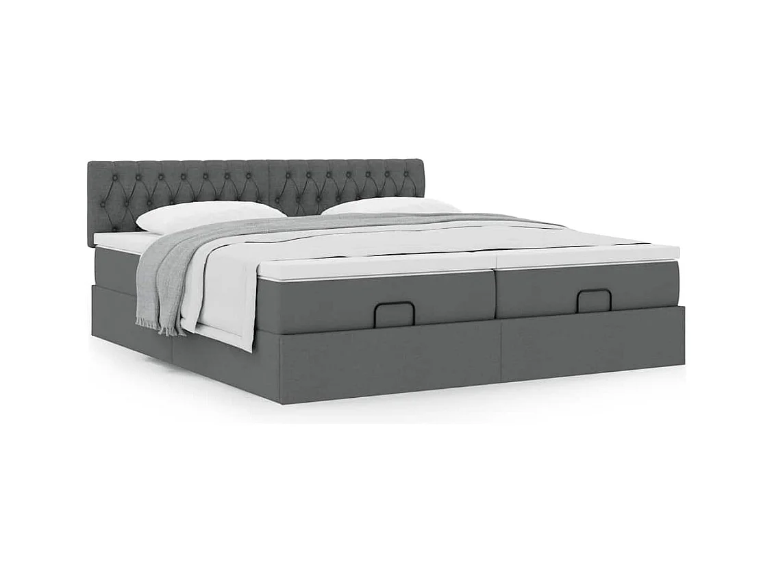 Cadre de lit ottoman avec matelas gris foncé 200x200cm tissu