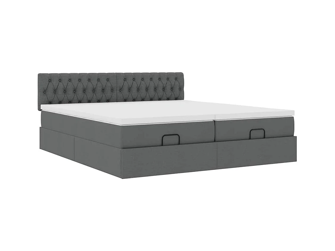 Cadre de lit ottoman avec matelas gris foncé 200x200cm tissu